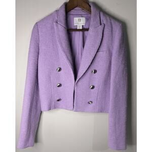 House of Harlow 1960 Lilac Purple Tweed Cropped Blazer with silver buttons